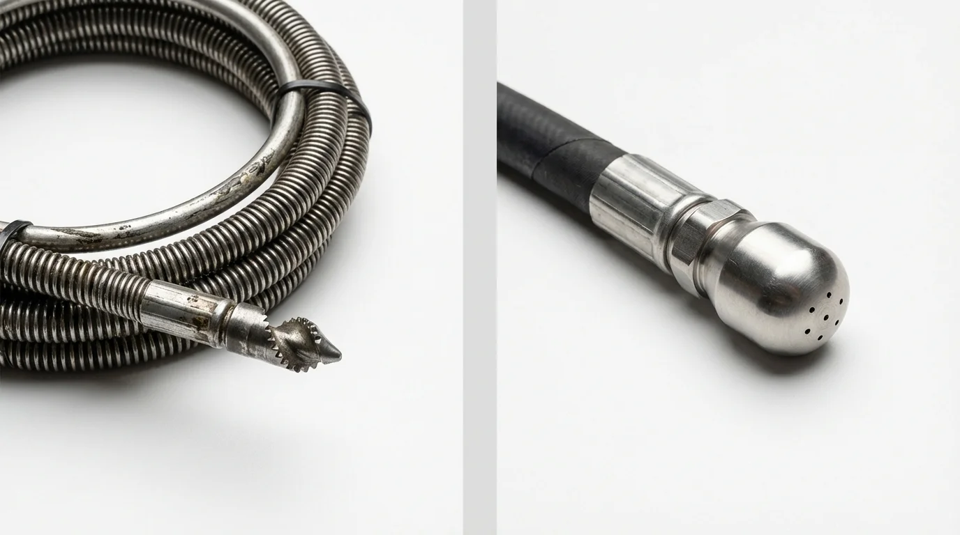 Drain snake cable and hydro jetting nozzle used for drain cleaning in Nokomis, FL