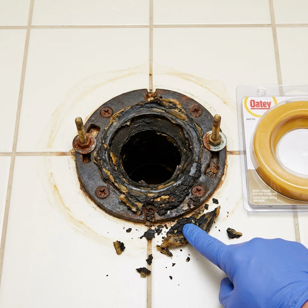 Failed wax ring showing water seepage at the base of a toilet in a Nokomis, FL home