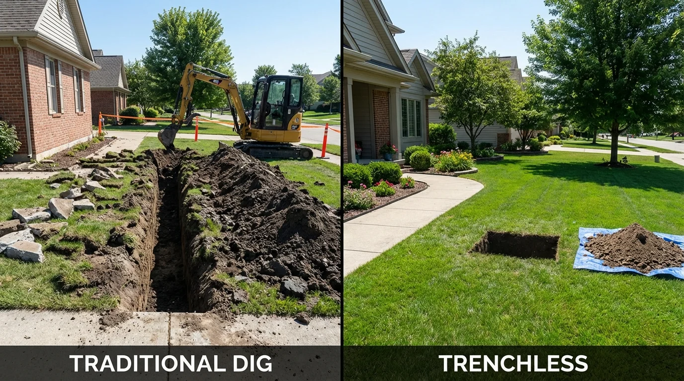 Trenchless sewer repair with minimal yard damage versus traditional excavation in Nokomis, FL